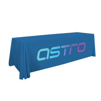 Economy 8' LASER-CUT-EDGE Flame-Retardant Table THROW with Full-Color Imprint on Front - OPEN BACK