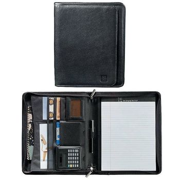 Letter-Size Pebbled-Texture Grain Leather Zippered Padfolio