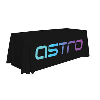 Economy 6’ LASER-CUT-EDGE Flame-Retardant Table THROW with Full-Color Imprint on Front - OPEN BACK