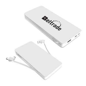 UL Listed Universal Power Bank - 10,000 mAh with Flip-Out 8-Pin, Micro USB And Type C Cables
