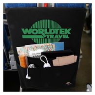 Stretchable Cover for Airplane Tray Tables Features Pockets for Laptop, Bottle, Phone, Eyeglasses and More!