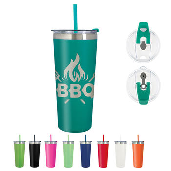 24 oz Stainless Steel Vacuum Insulated Tumbler with Straw - Full-Wrap Laser 