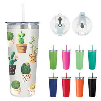 24 oz Stainless Steel Vacuum Insulated Tumbler with Straw with Full-Color Printing