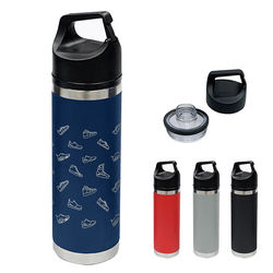 *NEW* 18 oz Stainless Steel Vacuum Insulated Bottle with Carabiner Cap - Full-Wrap Laser 