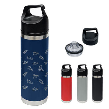 18 oz Stainless Steel Vacuum Insulated Bottle with Carabiner Cap - Full-Wrap Laser 