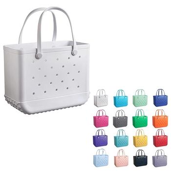 Rubber-Look Open Vented Beach Tote is Sturdy, Tip-Proof, Rinse Off To Clean