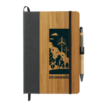 5.5" x 8.5" Bamboo Bound Journal with Recycled Leather Accent and Imprinted Bamboo Gel Stylus Pen - BETTER