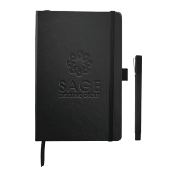 5.5" x 8.5" Bound Hard Cover Journal with FSC Paper and Imprinted Square Ballpoint Pen - BEST