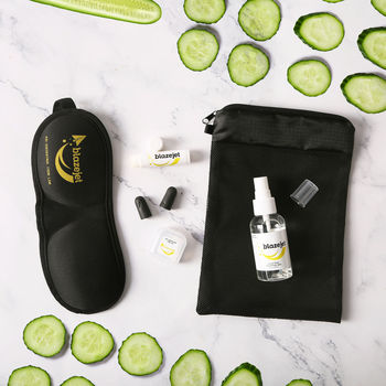 Sleep In Kit with Sleep Mask, Earplugs, Lip Moisturizer and Fabric Spray