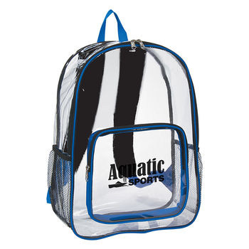 *NEW* 13" x 18" X 6” Clear Backpack with Padded Shoulder Straps, Zippered Pocket and Two Side Mesh Pockets - Stadium Security Approved 
