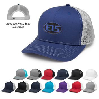 Classic 6-Panel, Medium Profile Trucker Hat with Pre-Curved Visor and Adjustable Snap Tab Closure 