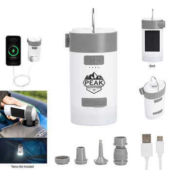 Solar-Powered 3-In-1 Portable Air Pump with Camping Light and Emergency Charger