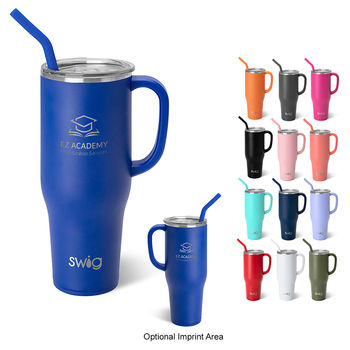 Swig Life® 40 oz Stainless Steel Outer and Copper Inner Liner Vacuum-Insulated Tumbler with Straw and Drink-Thru Lid with Matching Color PLASTIC Handle Fits in Cup Holders