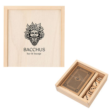 Playing Card & Dice Set in a Wooden Box