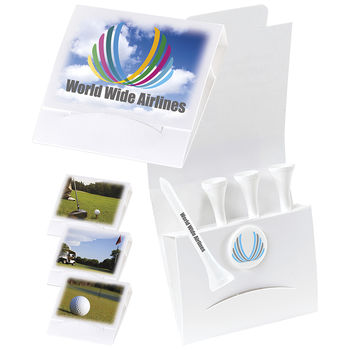 Value Golf Outing Pack Includes 4 Tall 3.25” Wooden Tees and 1 Plastic Ball Marker In a Display Packet