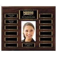 13-Plate Scroll Border Photo Plaque, Walnut Finish, Easy Perpetual Plate Ordering
