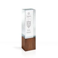 Optic Crystal Tower With Wood Block Base