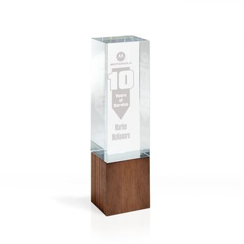 Optic Crystal Tower With Wood Block Base