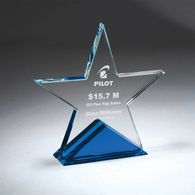 Clear Glass Star Award With Blue Triangle Base
