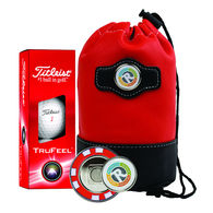 Mid-Tier Golf Kit Includes Titleist Balls & Metal Poker Chip Ball Marker in Faux Leather Pouch