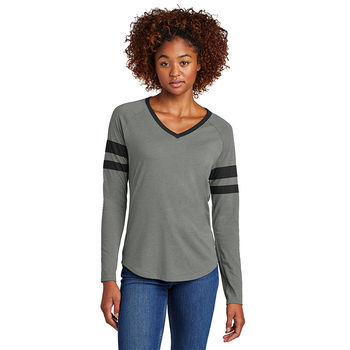 Ladies Halftime Stripe Long Sleeve V-Neck Tee