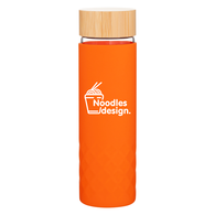 18 oz Glass Water Bottle with Bamboo Lid and Stylish Knurled Silicone Sleeve 