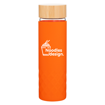 18 oz Glass Water Bottle with Bamboo Lid and Stylish Knurled Silicone Sleeve 