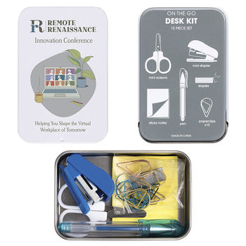 On The Go Desk Kit - Mini Scissors & Stapler, Staples, Pen, Paperclips, Sticky Notes