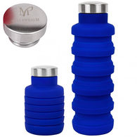 17 oz Collapsible Silicone Water Bottle with Laser Engraved Metal Lid