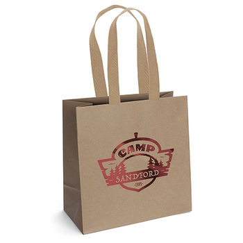 *NEW* 10” x 10” Sturdy Matte-Laminated Kraft-Brown 100% Recycled Paper Bag with Brown Cotton Twill Handles - Foil Imprint