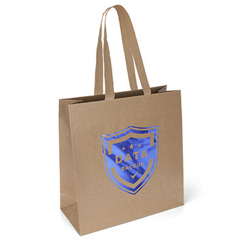 *NEW* 14” x 14” Sturdy Matte-Laminated Kraft-Brown 100% Recycled Paper Bag with Brown Cotton Twill Handle - Foil Imprint