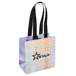 *NEW* 6” x 6” Color-Shifting Silver Paper Tote with Ribbon Handles and a Ribbon-Tie Closure