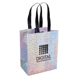 *NEW* 7” x 9” Color-Shifting Silver Paper Tote with Ribbon Handles and a Ribbon-Tie Closure