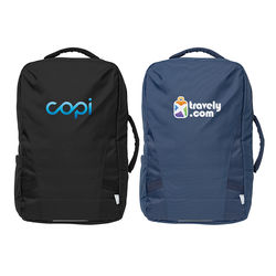 *NEW* Slim Profile Design Backpack is Made From Recycled, Ocean-Bound Plastic Bottles and has Room for a 15” Laptop and a 10” Tablet - Full-Color Imprint 