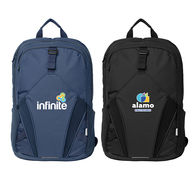 *NEW* Triple Compartment Everyday Backpack with an Elastic Outer Section is Made From Recycled, Ocean-Bound Plastic Bottles, has Built-In Safety Whistle and has Room for a 15 Laptop and a 10 Tablet - Full-Color Imprint 