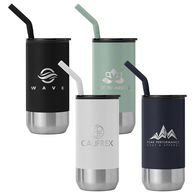 *NEW* 16 oz. Stainless Steel Double-Wall Tumbler with Recycled Plastic Liner and a Stainless Steel Straw with Silicone Tip 