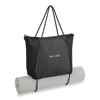 Mesh Zippered Tote with Elastic Bands on Base for Yoga Mats or Towels