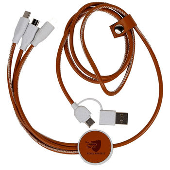 *NEW* Super Long 4’ Long 3-in-1 Charging Cable with Snap Closure Cable Tie is Earth-Friendly - Made from Recycled Faux Leather and Recycled Plastic