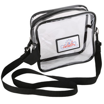 9" x 8" x 3” Clear Crossbody Tote Bag with Adjustable Shoulder Strap and Metal Plate with a Full-Color Imprint - Stadium Security Approved