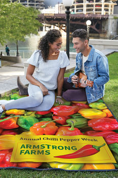 50” x 70” Water-Resistant Outdoor Blanket with Full-Color Edge to Edge Graphics Rolls and Ties for Easy Transport