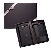 Luggage Tags Gift Set - Two Faux Leather Luggage Tags with Contrasting Textured Panels and Metal Buckle Strap