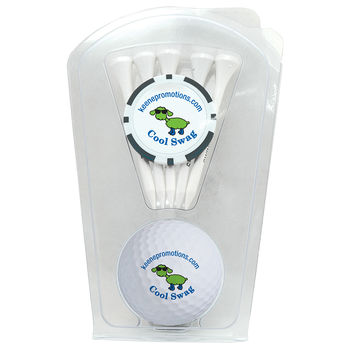 *NEW* Golf Kit: 1 Ball, 1 Poker Chip, 5 Wood Tees in Clamshell Packaging