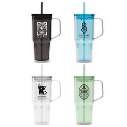 *NEW* 32 oz. Translucent Finish Recycled Double Wall Tumbler with Handle and Recycled Straw 