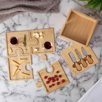 *NEW* Bamboo 6-in-1 Cheese Board Set - Tray, Wine Glass Caddy, Utensils and Holder