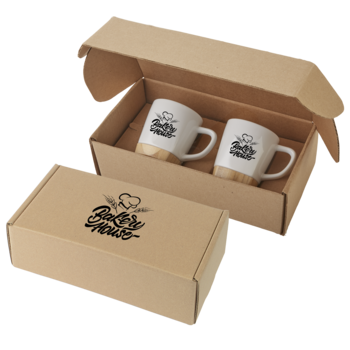 *NEW* Set of 11 oz Ceramic Mugs with Removable Bamboo Coaster in a Shippable, Secure, Custom-Fit Gift Box