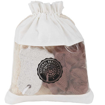 *NEW* 3-Piece Spa Set Includes Loofah, Pumice Stone and a Sponge in a Jute Storage Pouch 