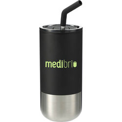 *NEW* 16 oz Double-Wall Stainless Steel Tumbler with Silicone-Tipped Straw Features a Spill-Proof Lid with Slide Closure