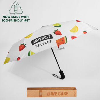 *NEW* 44" Arc Auto-Open Recycled Polyester Umbrella with Rubberized Handle and Full-Color Outside Canopy  (13" Folded)