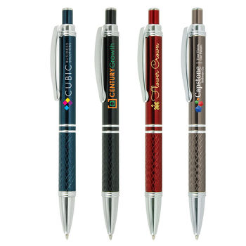 Modern Textured Grip Pen with Chrome Trim and Full Color Printing