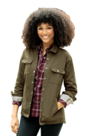 *NEW* Womens Modern Canvas Body Flannel-Lined Snap-Closure Shirt Jacket with Edgy Accents (Shacket)